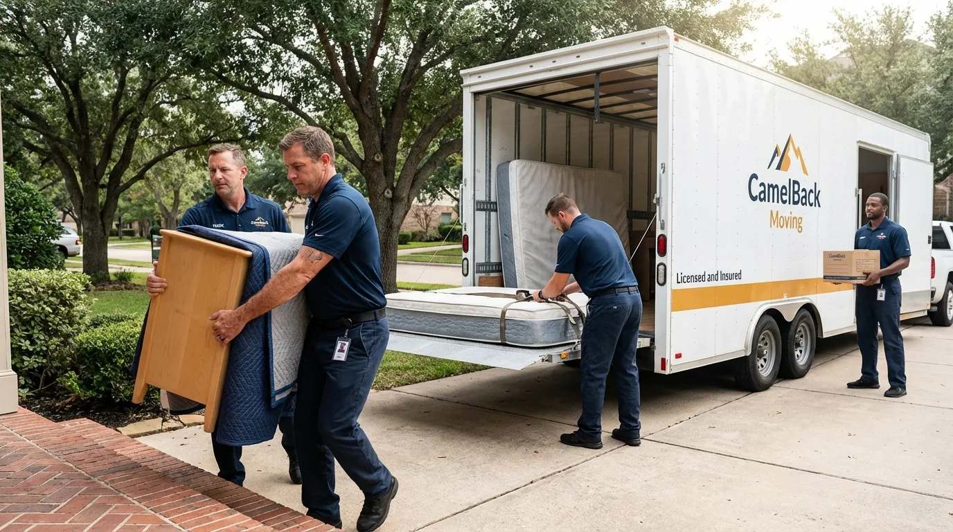 Crew loading residential truck for cross-state move from Pinebluff, NC