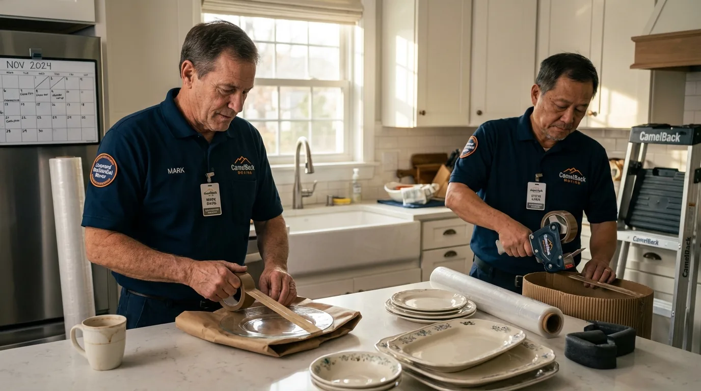 Professional crew packing kitchen dishware in Pinebluff, NC